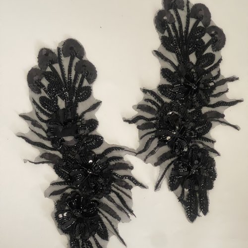 Appliques doubles noires brodées de perles et sequins décoration couture robe costume diy customisation robe de soirée