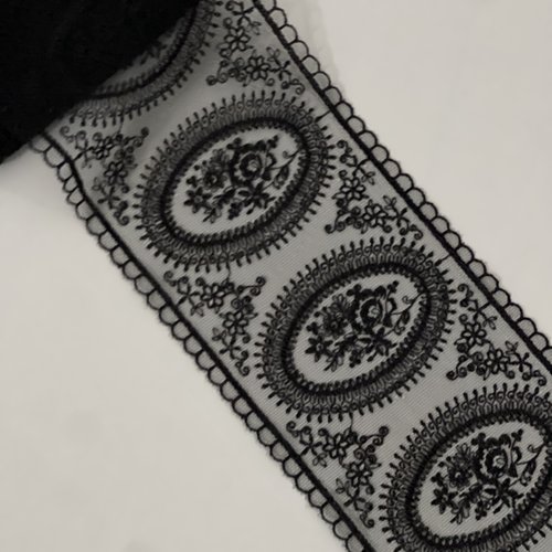 Dentelle brodée noire style vintage dentelle festonnée 12 cm