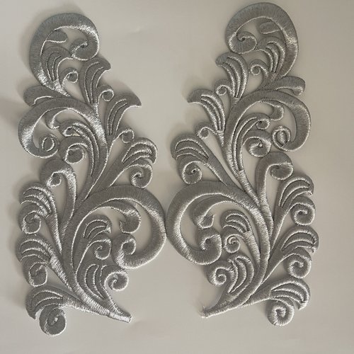 Applique brodée argentée baroque applique en relief motif floral broderie à coudre double décoratif pour couture et création t