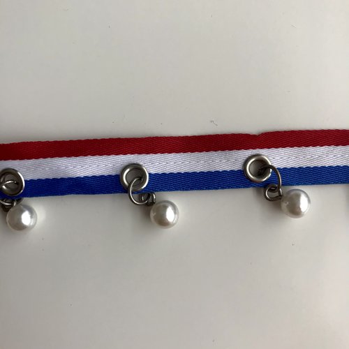 Ruban bleu blanc rouge,ruban avec perles.