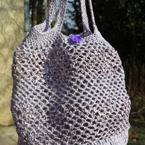 Cabas, filet à provisions en coton parme. 