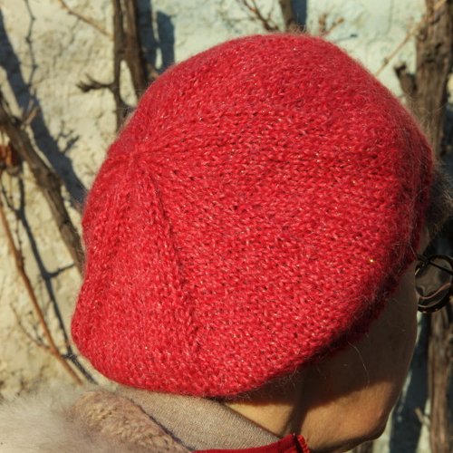 Beret laine et lurex, rouge, femme