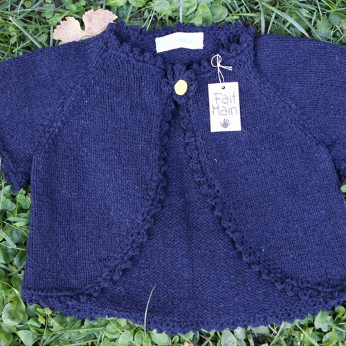 Boléro enfant, manches courtes, bleu marine, 4 ans.