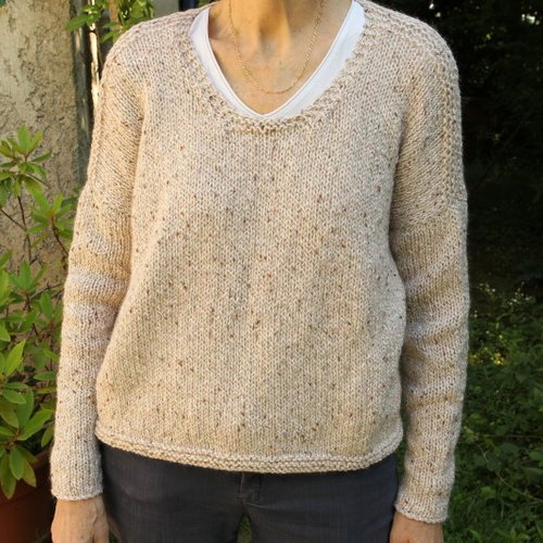 Pull femme, beige chiné, overside.