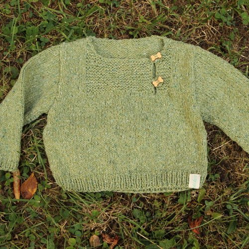 Pull bébé, coton, vert, 1 an