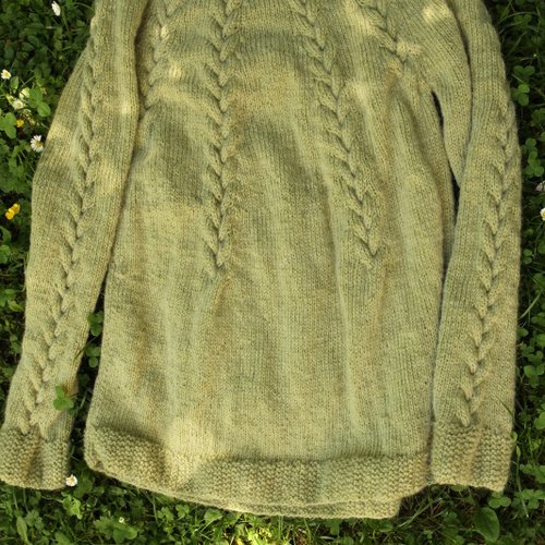 Pull long  femme, vert d'eau, pure laine