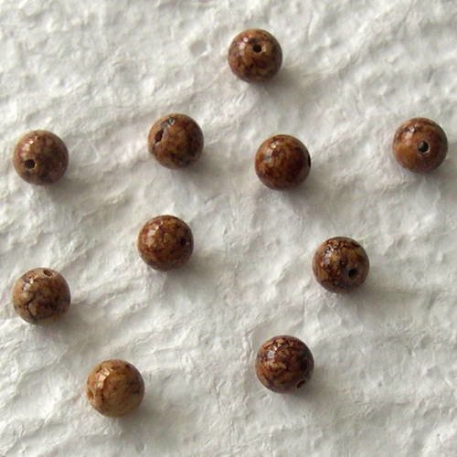 Lot de 10 perles en verre 8 mm beige/marron 