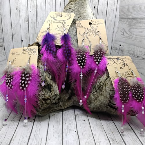 Boucle d'oreille plume tons rose
