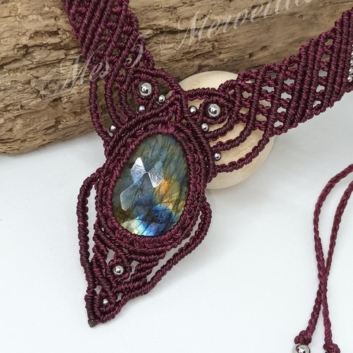 Collier labradorite facettes black cherry