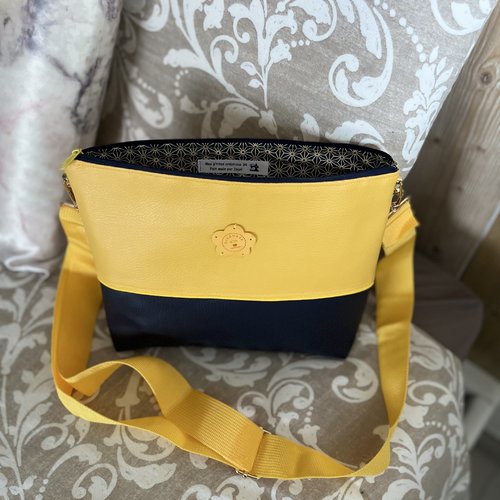 Pochette bicolore bandoulière marine/jaune