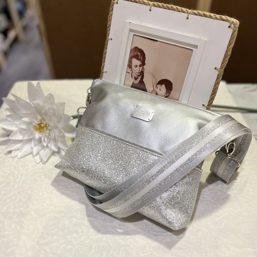 Pochette bicolore bandoulière argent