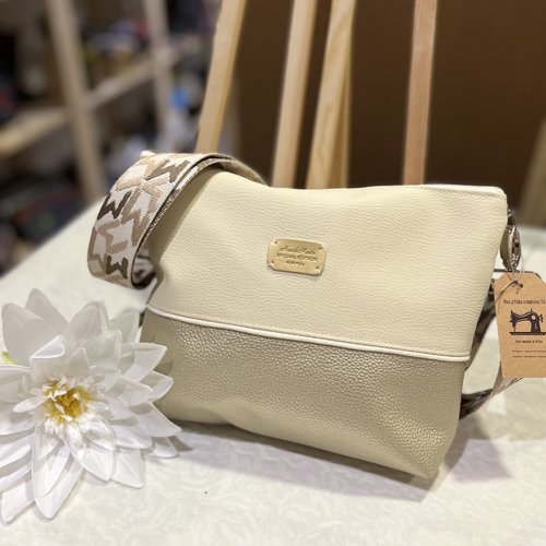 Pochette bicolore bandoulière or & beige