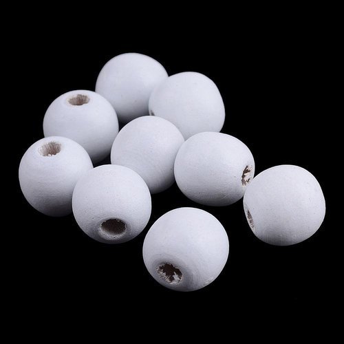 50 perles en bois ronde blanche 10mm