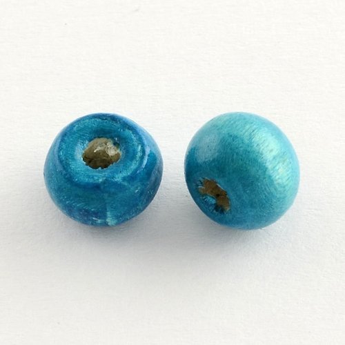 50 perles en bois ronde bleu turquoise 10mm