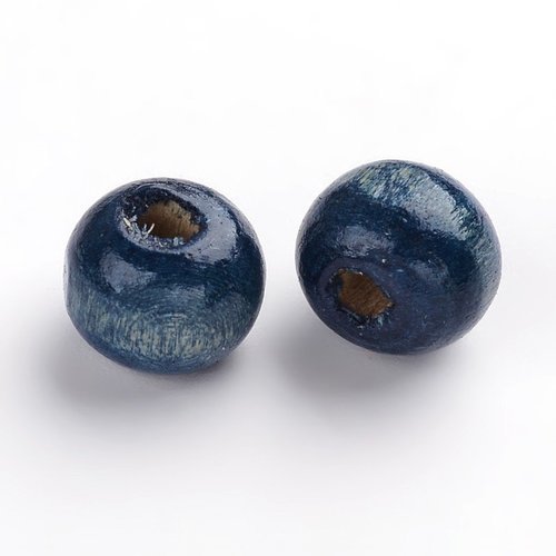 50 perle en bois ronde bleu foncé 8mm
