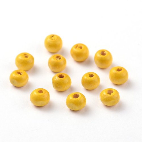 50 perles en bois ronde jaune 10mm