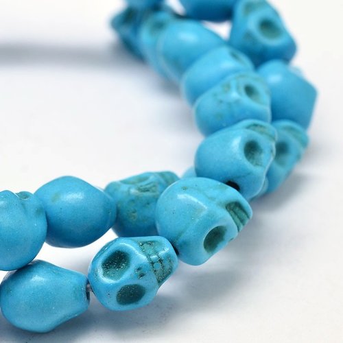 10 perles tête de mort bleu turquoise 10mm