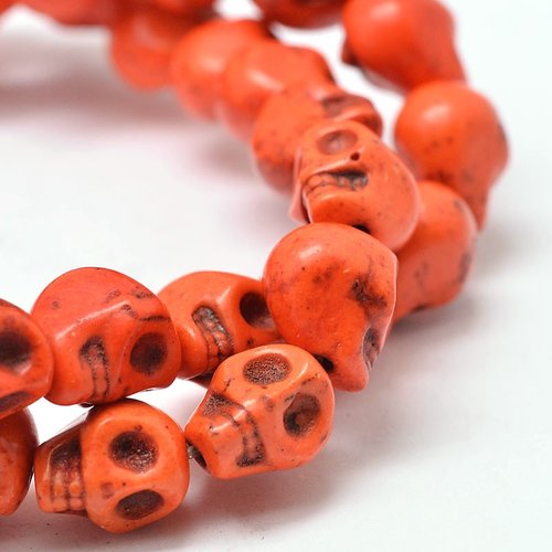 10 perles tête de mort orange 10mm