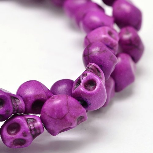 10 perles tête de mort violet 10mm
