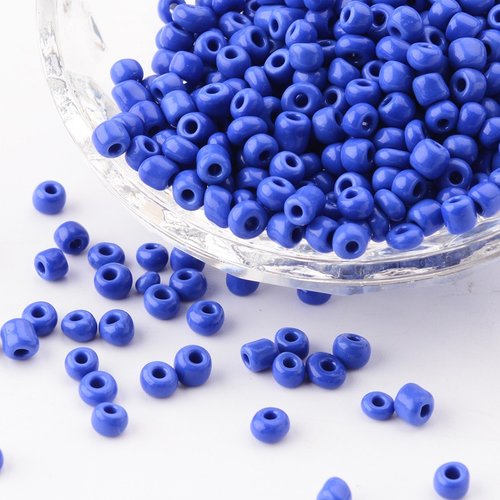 Perles de rocaille en verre opaque bleu marine 4mm trou: 1.5 mm (15gr)