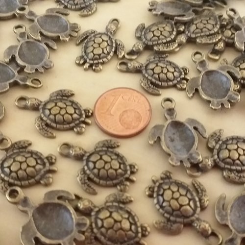5 breloques tortue métal bronze 22 x 16mm