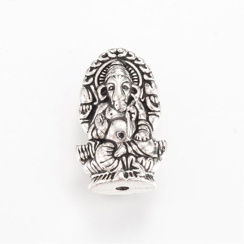 3 perles métal argenté de style tibétain éléphant hindou dieu ganesh 22 x 14 x7.5mm trou 2mm