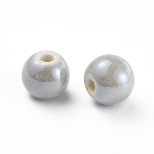 5 perles en porcelaine ronde grise 14mm