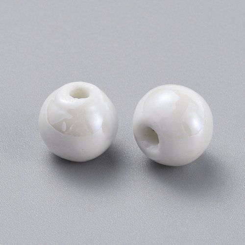 5 perles en porcelaine ronde blanche 14mm