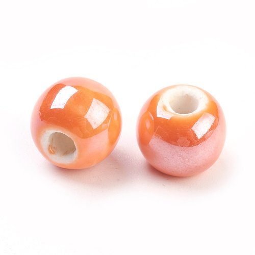 10 perles en porcelaine ronde orange 10mm