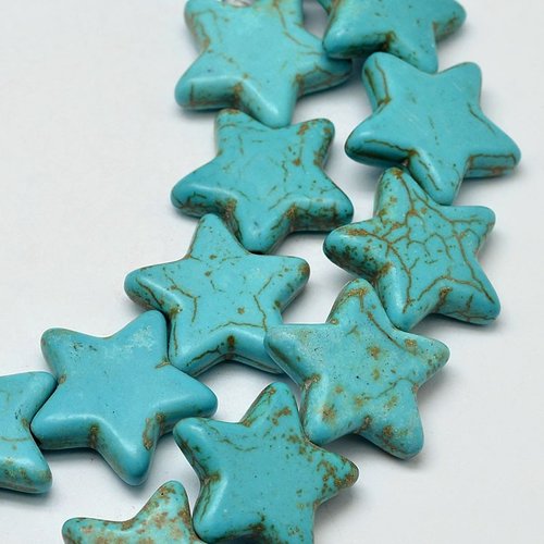 5 perles étoile bleu en turquoise 14mm