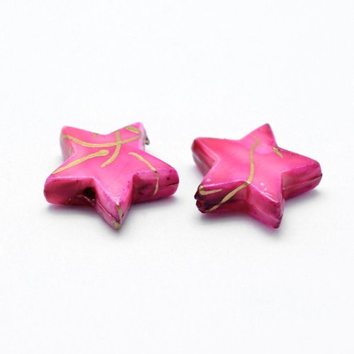 10 perles étoile rose fuschia 14mm