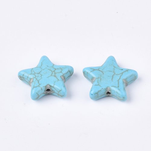 3 perles étoile bleu turquoise 21mm