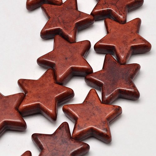 5 perles étoile marron 14mm