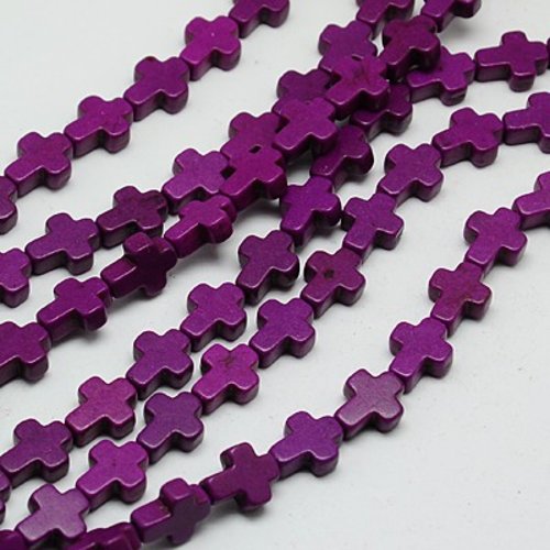 5 perles croix violet 10mm
