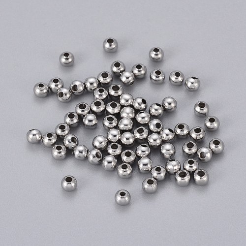 100 perles en acier inoxydable ronde 3mm