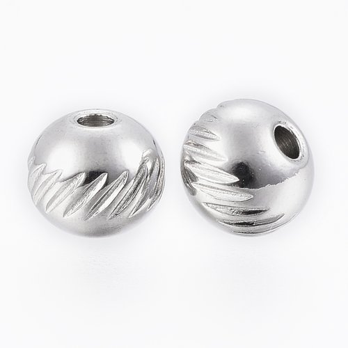 20 perles acier inoxydable ronde 6mm