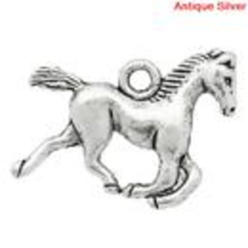 10 breloques cheval métal argenté 15mm x 19mm