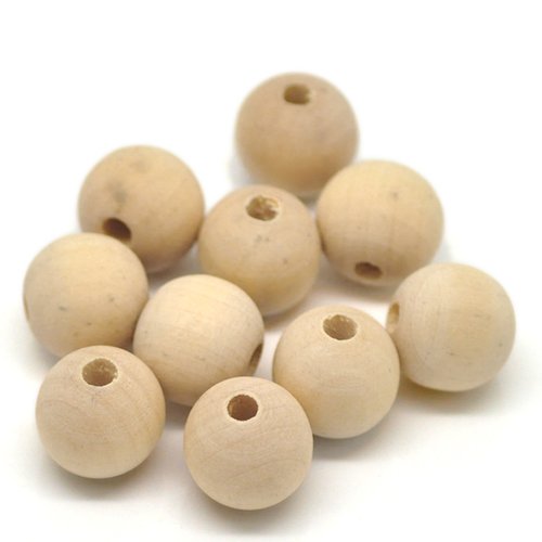 10 perles en bois ronde naturel brut 16mm