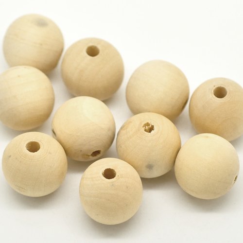 5 perles en bois ronde naturel brut 20mm