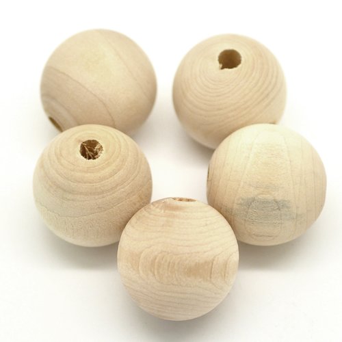 3 perles en bois ronde naturel brut 25mm