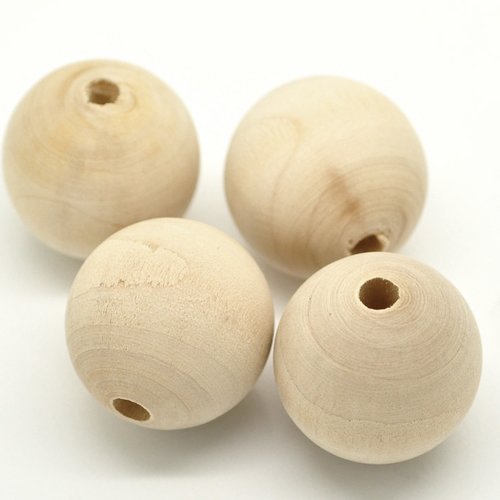 3 perles en bois ronde naturel brut 30mm