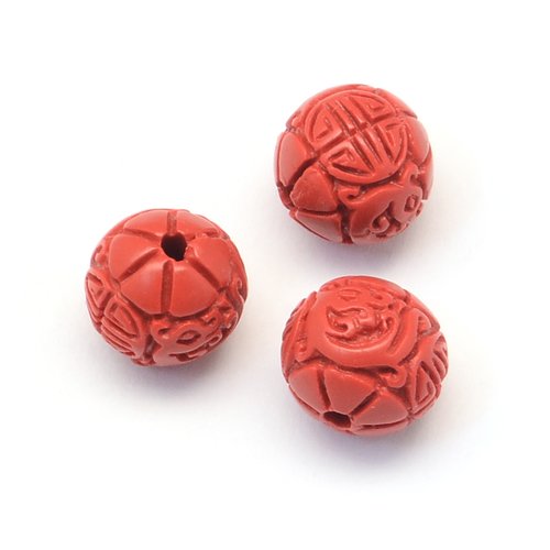 10 perles de cinabre rouge ronde 7 x 6mm trou 1mm
