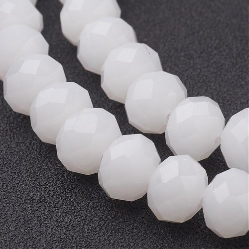 10 perles en verre a facette blanche imitation jade 10x7mm trou: 1mm