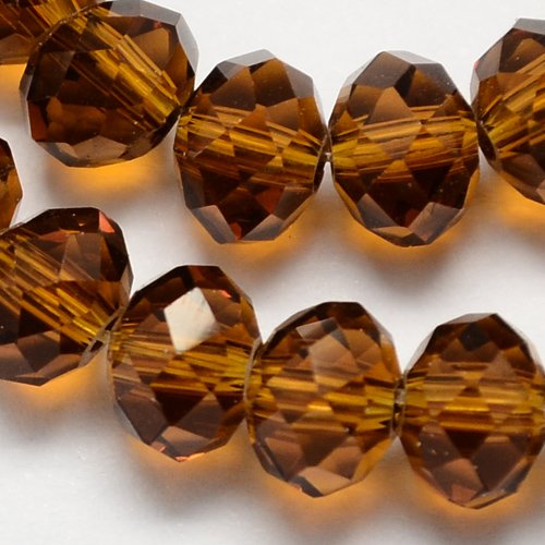 10 perles en verre a facette ambre marron 10x7mm trou: 1mm