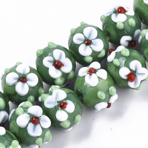 5 perles en verre fleur vert clair 12mm