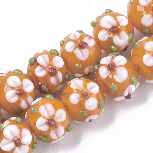 5 perles en verre fleur orange 12mm