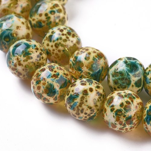10 perles en verre ronde vert sarcelle 10mm