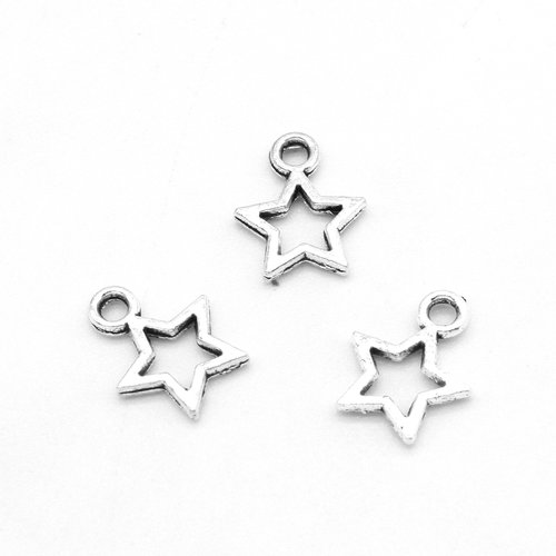 Breloque étoile métal argenté vieilli 12 x 9 x 1mm (10 pièces )