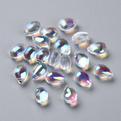Perle goutte en verre transparente percée horizontalement 9 x 6mm (x 10) plusieurs couleurs