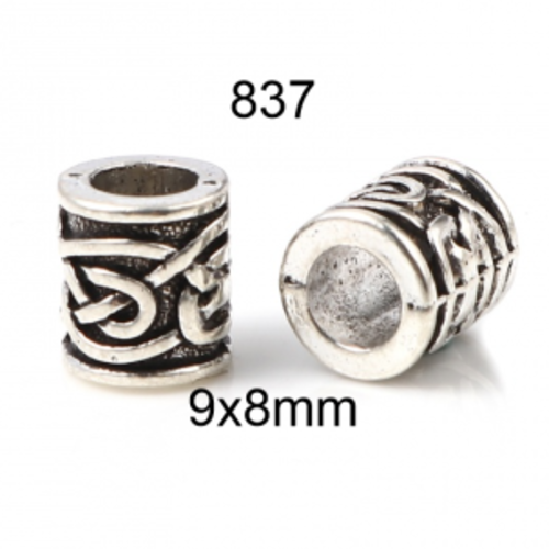 Perle colonne en métal argenté vieilli (vendu par 10) plusieurs modèles